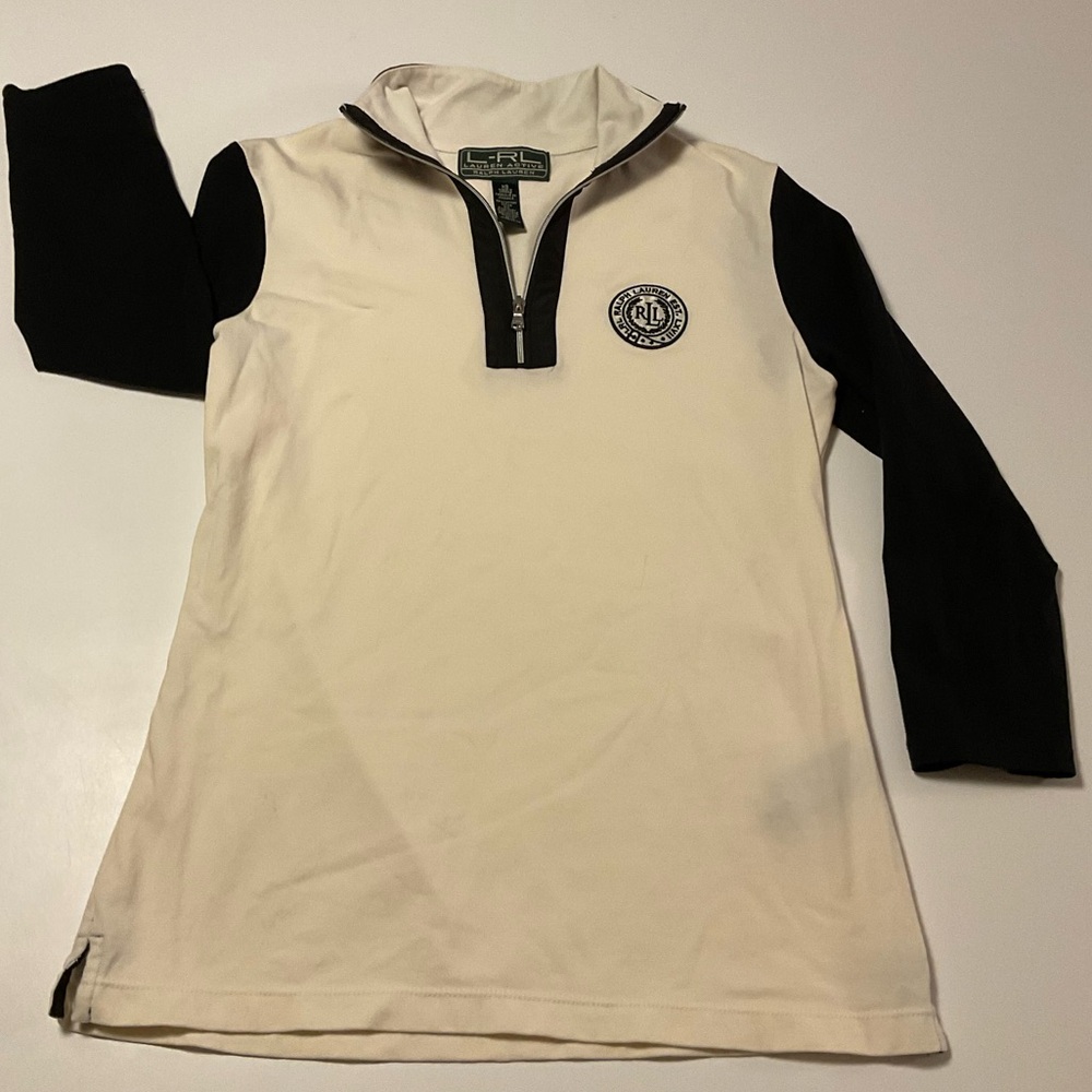 L - RL Ralph Lauren Active, Womens Quarter Zip, 3/4 Sleeve, RL Crest, Size XS